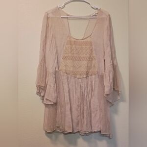 Rebellion 1X Vintage Gauze 90s And Lace In Tea Stain Embroidery Tunic Blouse